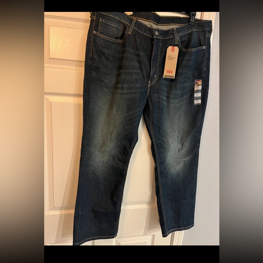 Levis 541 Blue Jean 44x30 Big & Tall Stretch Taper Dark Wash Cotton Denim Blend